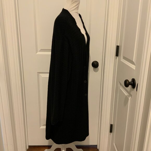 Eileen Fisher Woman Black Waffle Knit Wool Blend Long Cardigan Sweater 2X - Picture 8 of 13